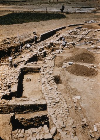 Lerna fortifications: the Early Helladic circuit wall in the excavation.
