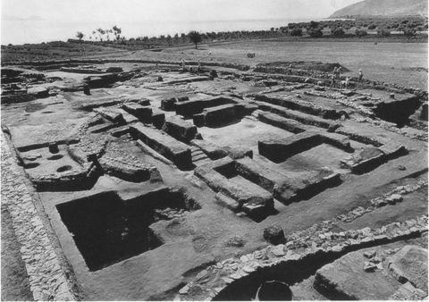 The Lerna excavation from the north-west, with the railway and the sea in the background.