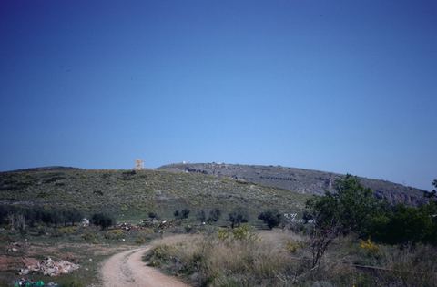 35 mm colour slide 'Myli; Castle of Lerna': dirt path leading up to the Frankish tower on Mt Pontinos.