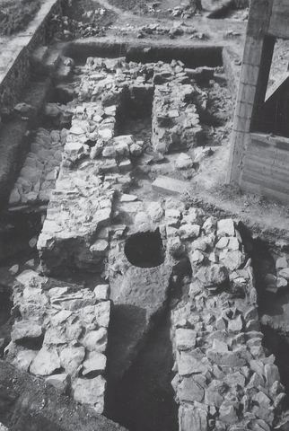Lerna excavation: the southeast corridor of Building BG seen from the north, with the shelter visible.