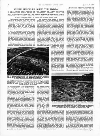 Full page 68 of the Illustrated London News of 12 January 1957 with Caskey's article on Lerna and its two photos.