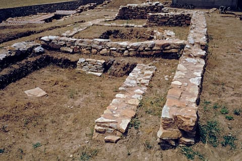 Lerna excavation, 1958: excavated walls of the Early Bronze Age settlement (c. 2500–2200 BC).